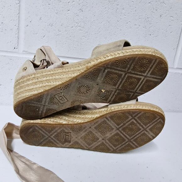 UGG Women's Size 6 Espadrille Shoes Heels‎ Suede Tie up - Picture 5 of 8